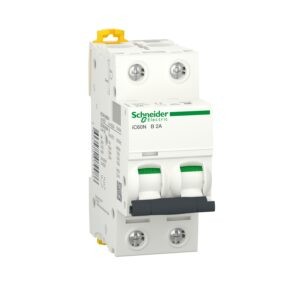 Miniature circuit breaker (MCB), Acti9 iC60N, 2P, 2A, B curve, 6000A (IEC/EN 60898-1), 50kA (IEC/EN 60947-2)